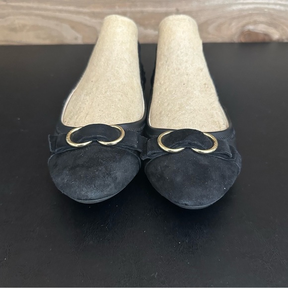 Cole Haan Womens Black Leather Buckle Suede Cap Toe Slip On Ballet Flats 7.5 B - Picture 5 of 8